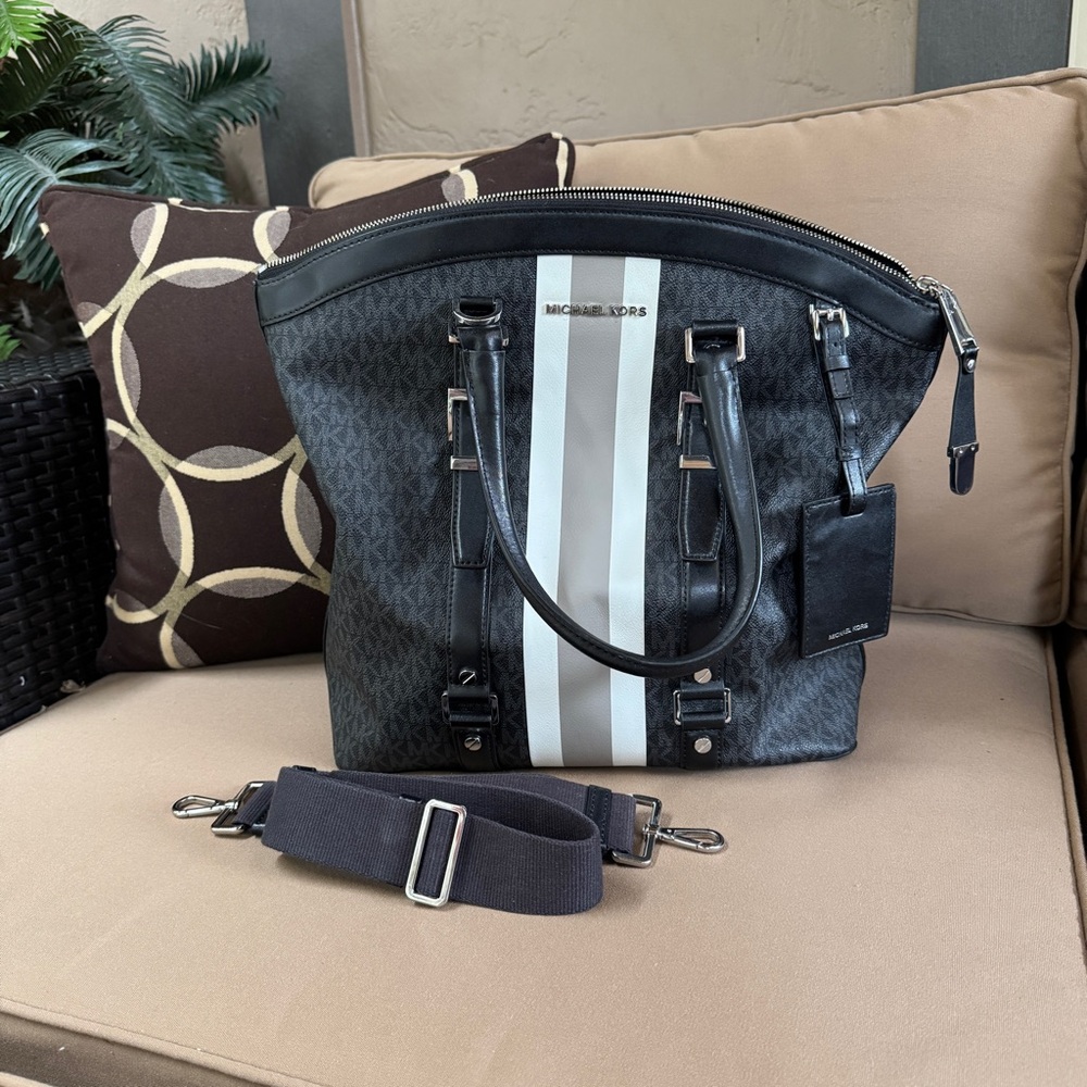 Michael Kors Black Logo Stripe Tote Bag